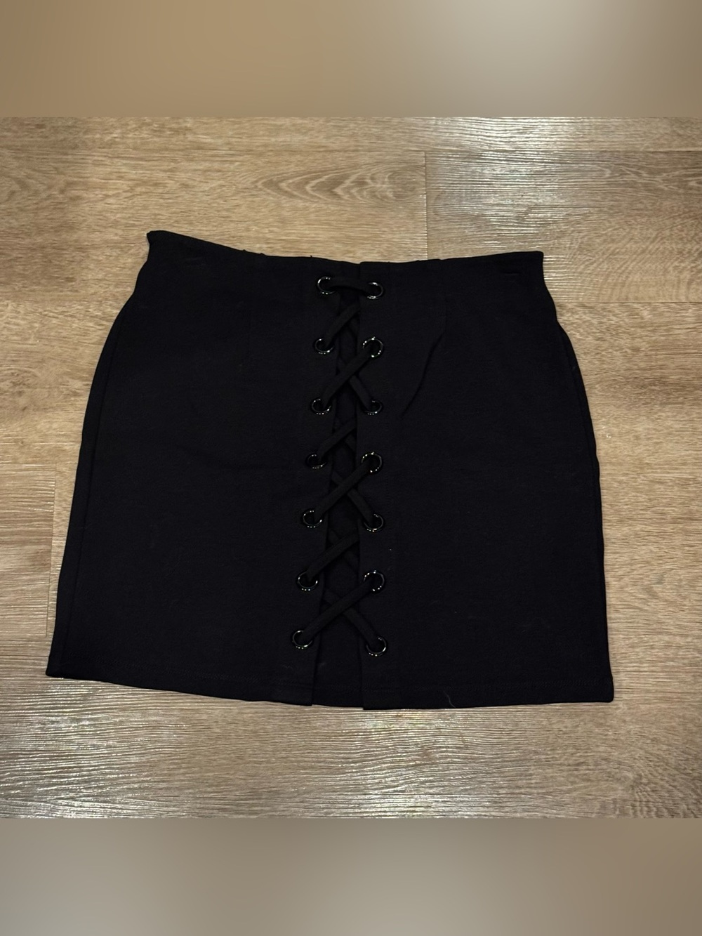 Shinestar Black Lace-Up Front Mini Skirt